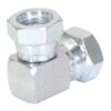 Hydraulikadapter 1/4'' BSP Drejelig hun x 1/4'' BSP Drejelig hun 90° Kompakt udstødningsbøjning