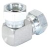 Hydraulikadapter 3/8'' BSP Drejelig hun x 3/8'' BSP Drejelig hun 90° Kompakt udstødningsbøjning