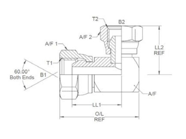Hydraulikadapter 1/2'' BSP Drejelig hun x 1/2'' BSP Drejelig hun 90° Kompakt udstødningsbøjning