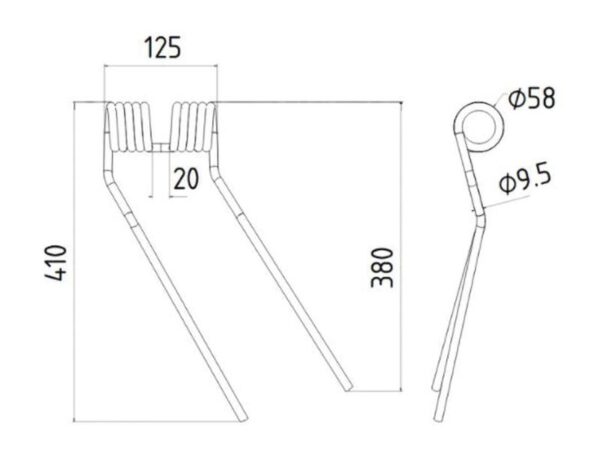 Rivefjeder - Højre - Længde:410mm, Bredde:125mm, Ø9.5mm - Passer til Galfre, Niemeyer Passer til: 600038