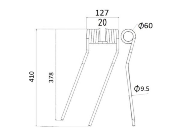 Rivefjeder - Højre - Længde:410mm, Bredde:127mm, Ø9.5mm - Passer til Galfre, Niemeyer Passer til: 600056
