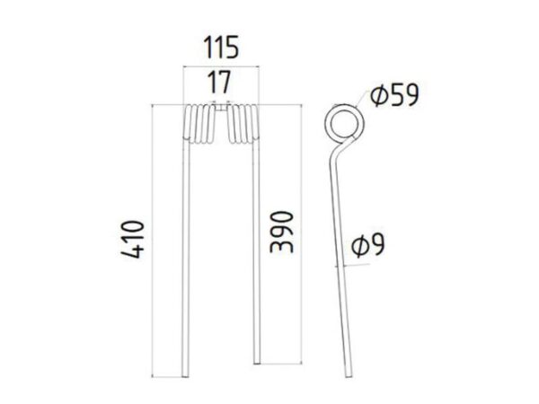Rivefjeder - Venstre - Længde:410mm, Bredde:115mm, Ø9mm - Passer til PZ, Vicon Passer til: PZ339