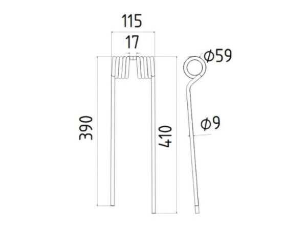 Rivefjeder - Højre - Længde:410mm, Bredde:115mm, Ø9mm - Passer til PZ, Vicon Passer til: PZ340