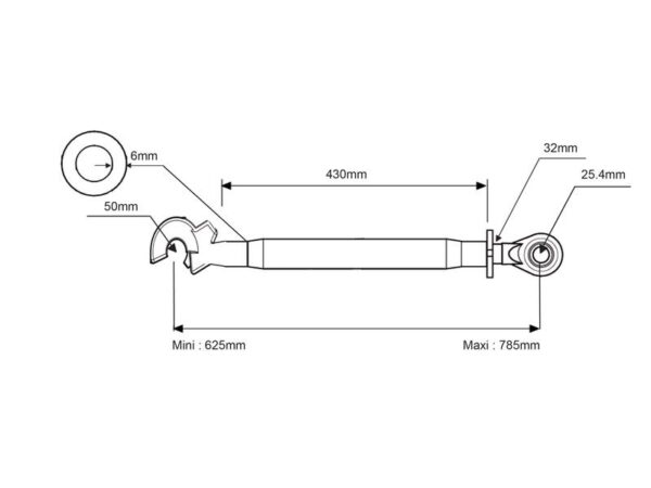 Topstang HD (mekanisk) (Kat.2/2 (Ø25/25mm)) Kugle og Krog, 1-1/4, Min. længde: 622mm.