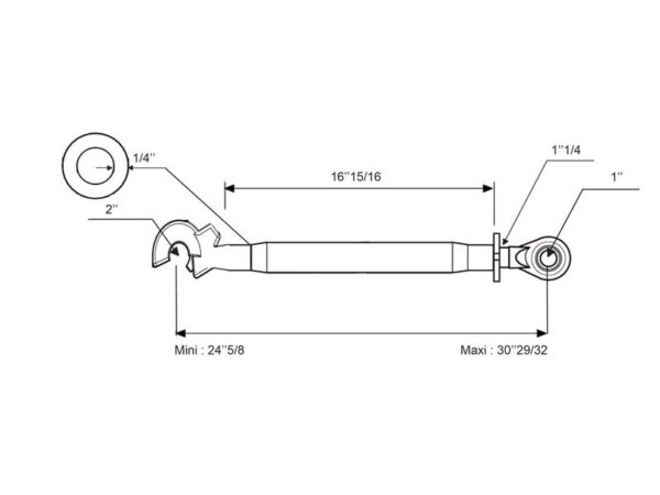 Topstang HD (mekanisk) (Kat.2/2 (Ø25/25mm)) Kugle og Krog, 1-1/4, Min. længde: 622mm.