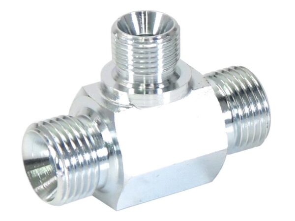 Hydraulisk T-stykke 1/2'' BSP Han x 1/2'' BSP Han x 3/8'' BSP Han