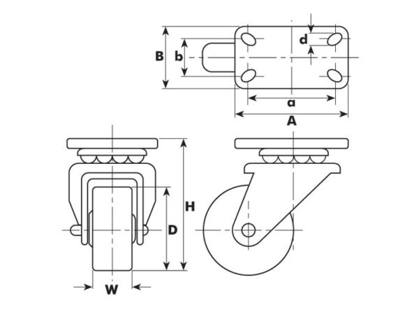 Turning Gummi Hjul - Kapacitet: 100kgs, Hjul Ø mm: 125mm
