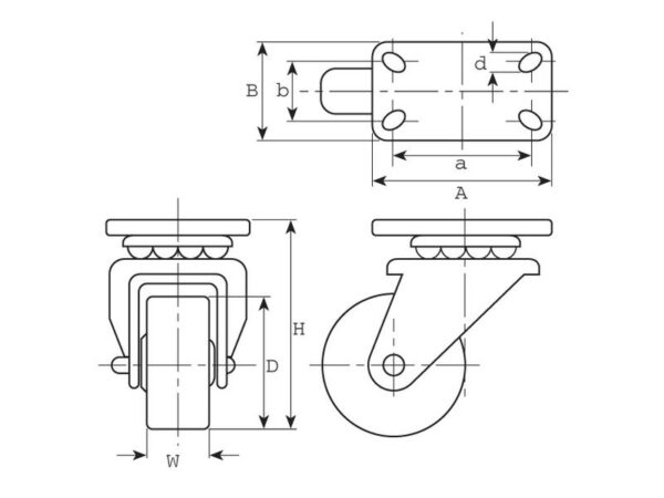 Braked Gummi Hjul - Kapacitet: 75kgs, Hjul Ø mm: 100mm