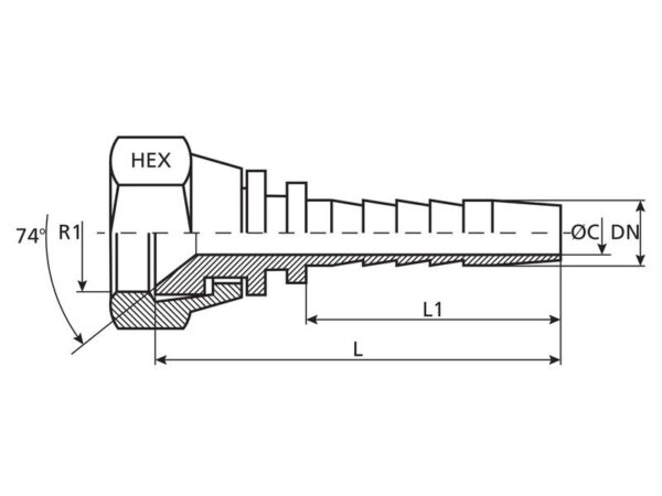 Dicsa JIC 37° Indstik 1/2'' x 3/4'' Hun Lige Omløber