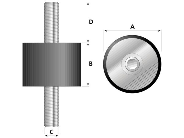 Gummidæmper - Bolt til Bolt, Ø20mm.