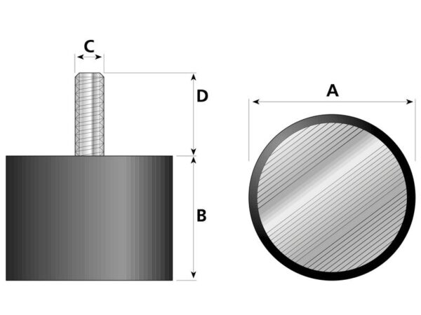 Gummidæmper - Bolt til Flad, Ø30mm.