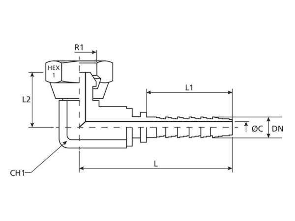 Dicsa BSP 60° Indstik 1/4'' x 1/4'' Hun 90° Omløber (kompakt)
