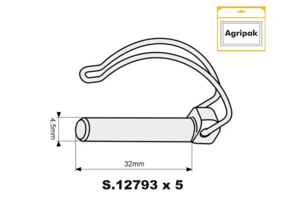 Ringsplit (rør), Stift Ø4.5mm x 32mm (5 stk. Agripak)