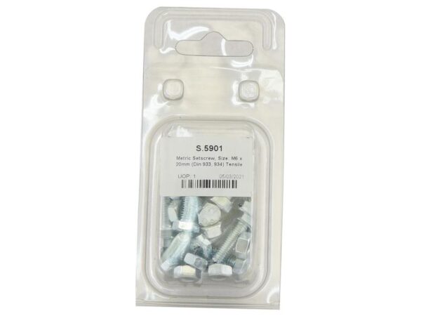 Bolt, M6x20mm (DIN 933, DIN 934) Trækstyrke: 8.8.