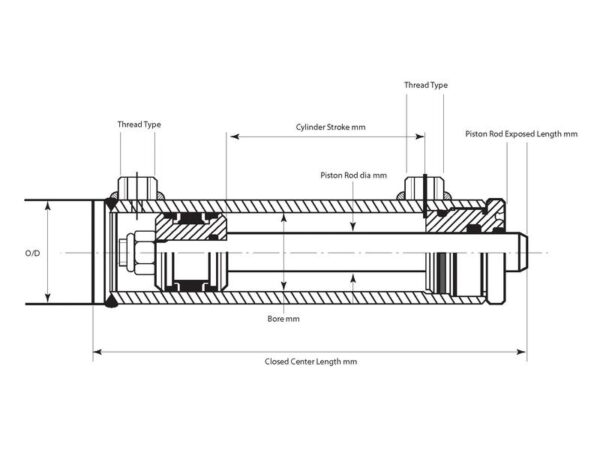 Hydraulikcylinder (dobbelt) u/ender, 35 x 60 x 1000mm