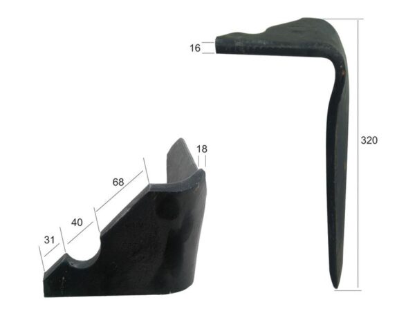 Rotorharvetand 100x15x325mm Venstre. Hul Ø 15mm. Passer til Maschio. Passer til: 36100367
