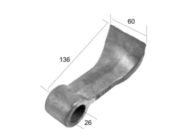 Slagle (Hammer), Topbredde mm: 37mm, Nederste bredde mm: 60mm, Hul Ø: 26mm, Radius 125mm - Passer til McConnel Passer til: 7390276