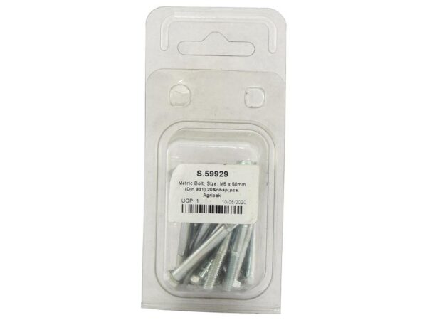 Bolt, Størrelse: M5x50mm (DIN 931) 20 stk. Agripak