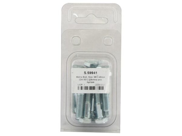 Bolt, Størrelse: M8x40mm (DIN 931) 15 stk. Agripak