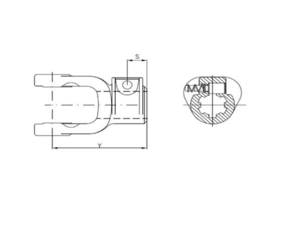 PTO Gaffel (snaplås) (Krydsmål: 36 x 89mm) Størrelse: 1-3/8''-21 Not