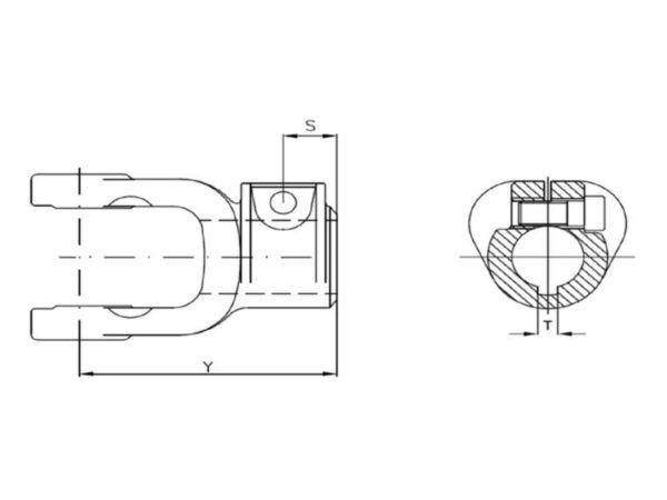 PTO Gaffel (bolt) (Krydsmål: 22 x 54.8mm) Hul Ø30mm, Notstørrelse: 8mm.