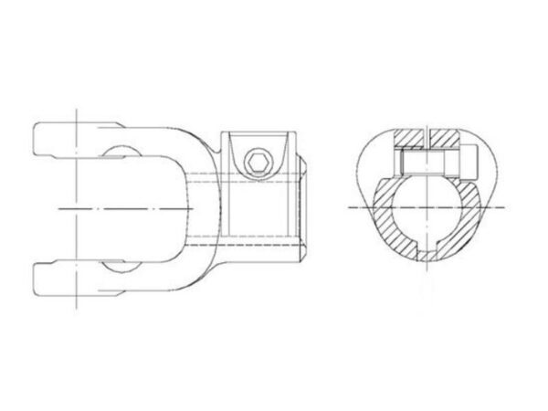 PTO Gaffel (bolt) (Krydsmål: 30.2 x 92mm) Hul Ø35mm, Notstørrelse: 10mm.
