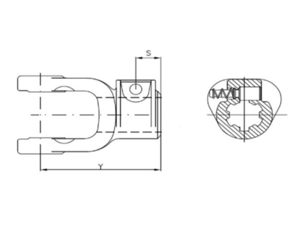 PTO Gaffel (snaplås) (Krydsmål: 30.2 x 106.5mm) Størrelse: 1-3/8''-21 Not