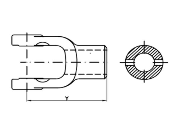 PTO Gaffel (rørsplit) (Krydsmål: 30.2 x 92mm) Hul Ø1-1/4'', Bolt Ø: 3/8''.