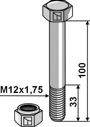 Bolt M12x1,75x100 m. låsemøtrik