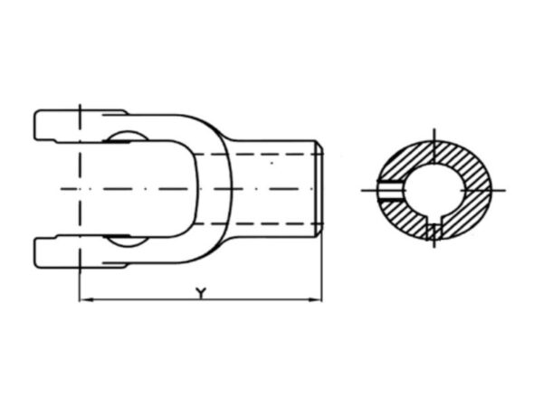 PTO Gaffel (not) (Krydsmål: 22 x 54.8mm) Hul Ø20mm, Notstørrelse: 6mm.