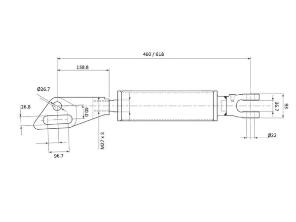 Liftregulering (komplet) - Gaffel Hul Ø 22mm- Gaffel Hul Ø 27 & 27x97mm - Min. længde:457mm - M27 x 3 Millimeter