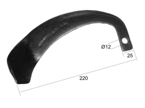 Kniv Buet Højre. Bredde: 25mm, Højde: 220mm, Hul Ø: 12mm. Passer til Yanmar Passer til: 19510718510