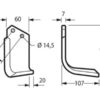 Kniv Firkantet Højre 60x7mm Højde: 175mm. Hulafstand: 40mm. Hul Ø: 14.5mm. Passer til Kverneland Passer til: MA1302179