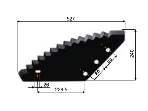 Kniv Fodervogn 526mm x 245mm x 6mm Passer til Abbey, Anderson, DTech, Peecon, Unifeed Passer til: 9805123