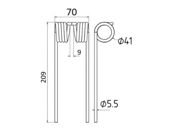 Pick-up fjeder Længde:209mm, Bredde:70mm, Ø5.5mm - Passer til Welger Passer til: 0940527000