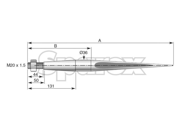 Frontlæssetand - Lige 600mm, Gevind: M20 x 1.50 (Firkantet) Passer til: KK221150