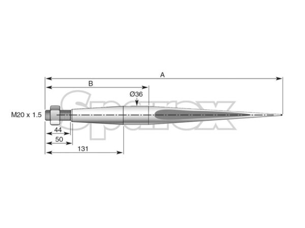 Frontlæssetand - Lige 1100mm, Gevind: M20 x 1.50 (Firkantet) Passer til: KK221152