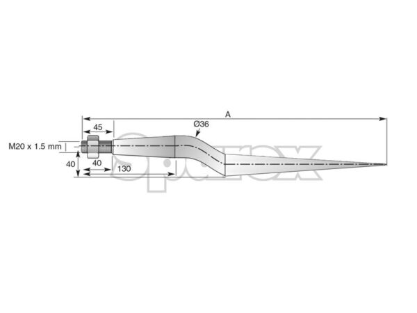Frontlæssetand - Forkrøppet 910mm, Gevind: M22 x 1.50 (Stjerne) Passer til: KK221177