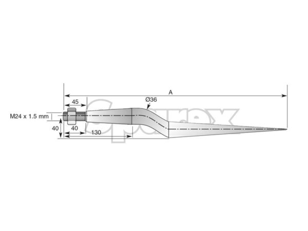 Frontlæssetand - Forkrøppet 820mm, Gevind: M24 x 1.50 (Firkantet) Passer til: KK221195