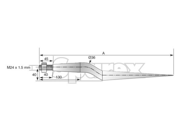 Frontlæssetand - Forkrøppet 910mm, Gevind: M24 x 1.50 (Firkantet) Passer til: KK221197