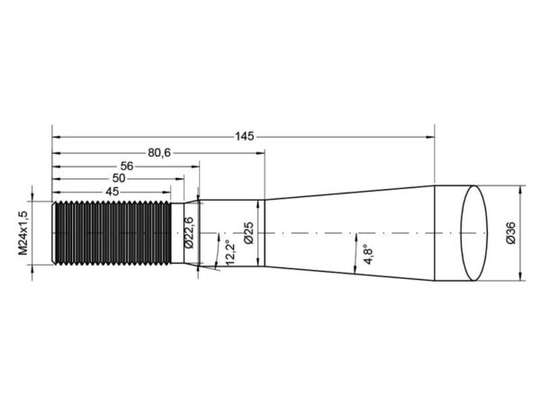 Frontlæssetand - Forkrøppet 910mm, Gevind: M24 x 1.50 (Firkantet) Passer til: KK221197