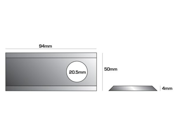 Kniv - Snoet, skarpe topkanter, parallel - 92 x 50x4mm - Hul Ø20.5mm - Venstre - Passer til JF, Stoll Passer til: 1380-0002