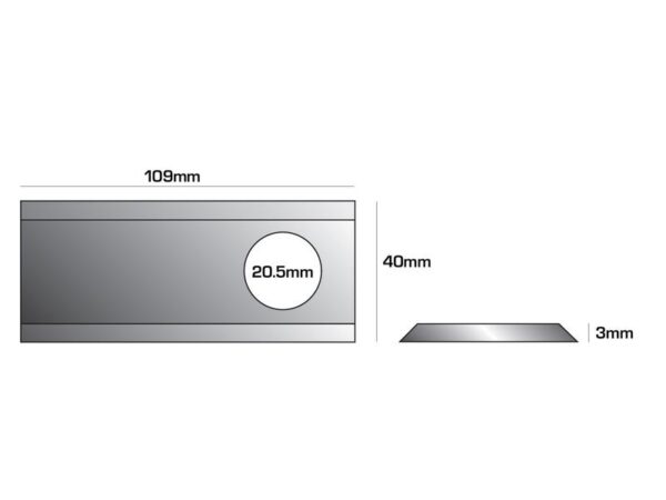 Kniv - Flad, skarpe topkanter - 109 x 40x3mm - Hul Ø20.5mm - Højre/Venstre - Passer til Taarup Passer til: 58.372.000