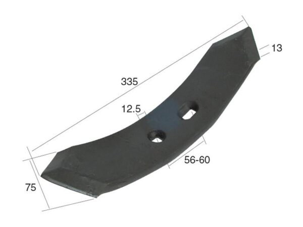 Spids (vendbar) 335x75x13mm Hulafstand 55/60mm Passer til: 0136702