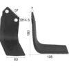 Kniv Firkantet Højre 80x7mm Højde: 180mm. Hulafstand: 57mm. Hul Ø: 14.5mm. Passer til Celli Passer til: 422512