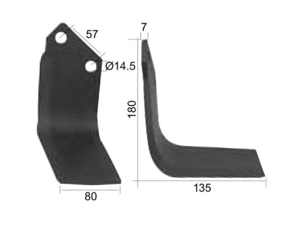 Kniv Firkantet Højre 80x7mm Højde: 180mm. Hulafstand: 57mm. Hul Ø: 14.5mm. Passer til Celli Passer til: 422512