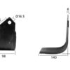 Kniv Firkantet Højre 98x8mm Højde: 210mm. Hulafstand: 75mm. Hul Ø: 16.5mm. Passer til Kuhn, Dowdeswell, Howard Passer til: 52359000