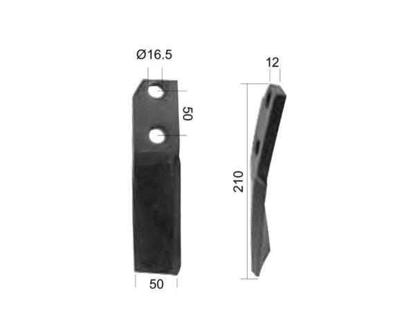 Kniv Højre 50x12mm Højde: Hulafstand: 50mm. Hul Ø: 16.5mm. Passer til Kuhn Passer til: 51916500