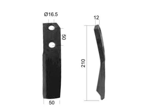 Kniv Snoet Venstre 50x12mm Højde: Hulafstand: 50mm. Hul Ø: 16.5mm. Passer til Kuhn Passer til: 51916600