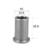 Bøsning ID: 10.5mm, Udv. Ø: 15mm, Længde: 25.5mm - Passer til Bomford Passer til: 0280101